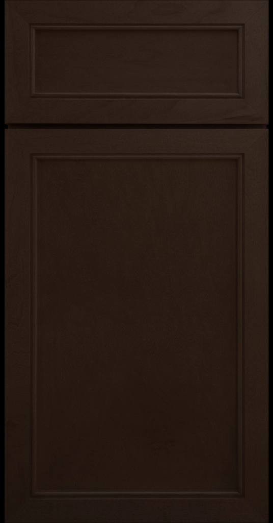 Alpine Slim narrow stile and rail cabinet door with a flat center panel in a Brownie stain